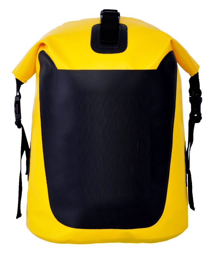Ocean Pack back pack dry bag by Karana, back side, 15 liters, yellow