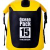 Ocean Pack back pack dry bag by Karana, front side, 15 liters, yellow